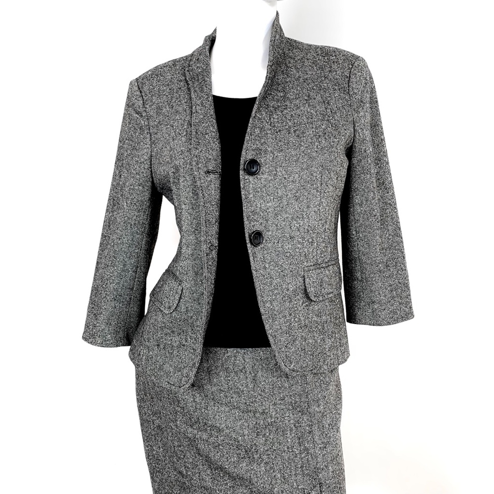 French Connection Gray Wool Tweed Blazer Jacket Cropped Sleeves
